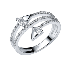 Anillo Espiral con Micro Circonias y Circonias Baguette Plata .925 con Rodio