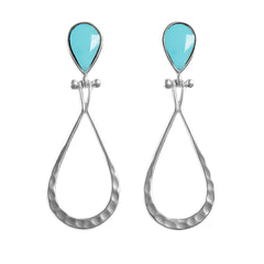 Arete Largo Estilo Gota con Piedras Naturales Plata .925