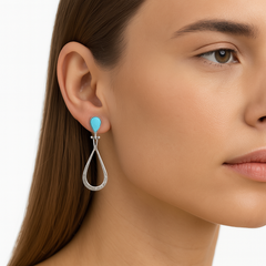 Arete Largo Estilo Gota con Piedras Naturales Plata .925