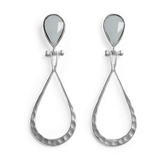 Arete Largo Estilo Gota con Piedras Naturales Plata .925