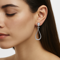 Arete Largo Estilo Gota con Piedras Naturales Plata .925