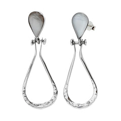 Arete Largo Estilo Gota con Piedras Naturales Plata .925