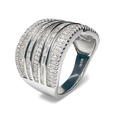 Anillo Banda Ancha Circonias Baguette Plata .925 con Rodio