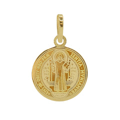 Dije Medalla San Benito 1.5 cm Láser Doble Vista Oro 14K.