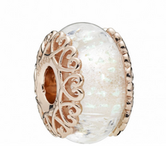 Charm Inspirado Pan 1:1 de Cristal Murano Blanco con Corazones Dorados Plata .925