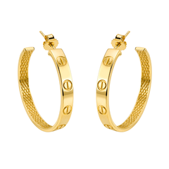 Arracada Inspirada Cartier 1:1 Amor Grande Lisas, Plata .925 con Baño de Oro 18k