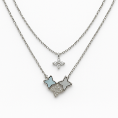 Collar Doble Inspirado LV Piedras Naturales con Circonias Plata .925 con Rodio