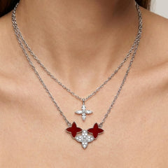 Collar Doble Inspirado LV Piedras Naturales con Circonias Plata .925 con Rodio