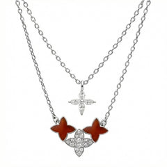 Collar Doble Inspirado LV Piedras Naturales con Circonias Plata .925 con Rodio