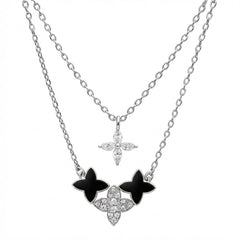 Collar Doble Inspirado LV Piedras Naturales con Circonias Plata .925 con Rodio