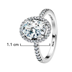 Anillo Pan 1:1 Circonia Ovalada Grande con Micro Circonias, Plata .925