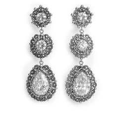 Arete Largo Filigrana Triple con Circonias y Hematite Hecho a Mano Plata .925