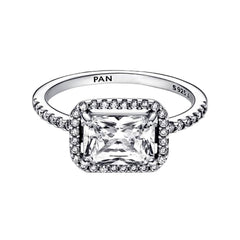 Anillo Pan 1:1 Circonia Rectangular Grande con Micro Circonias, Plata .925