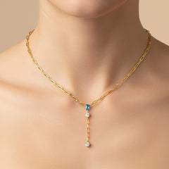 Collar Corbatero Opalo y Circonias con Baño de Oro Plata .925