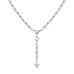 Collar Corbatero Ópalo y Perla Natural con Circonia Plata .925 con Rodio