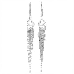 Arete Largo Ala De Mariposa Con Cadena De Mariposa Plata .925
