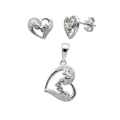 Juego silueta Corazones con Circonias Plata .925 con Rodio