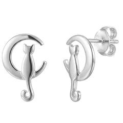 Broquel Liso Gato en la Luna Plata .925