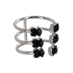 Anillo Inspirado 6 Osos 1:1 Onix Facetado Plata .925 con Baño de Rodio