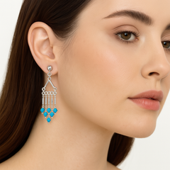 Arete Estilo Candelabro con Cristal Swarovski Turquesa Hecho a Mano Plata .925