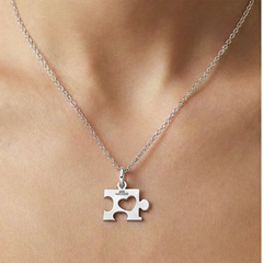 Dije Partido Duo Rompecabezas Lisas con Corazones de 1.6cm Plata .925