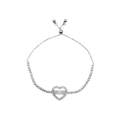 Pulsera Ajustable Corazón Mom con Circonias Plata .925 con Rodio
