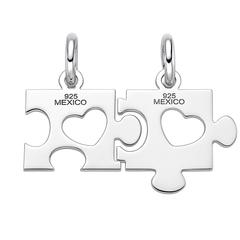 Dije Partido Duo Rompecabezas Lisas con Corazones de 1.6cm Plata .925