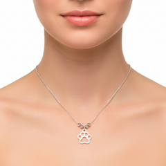 Collar Huella con Bolitas Diamantadas Plata .925