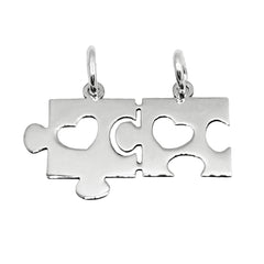 Dije Partido Duo Rompecabezas Lisas con Corazones de 1.6cm Plata .925