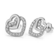 Broquel Grande Doble Corazón con Circonias Plata .925 con Rodio