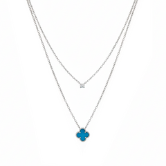 Collar Doble Inspirado Van C Piedras Naturales con Circonia Plata .925 con Rodio