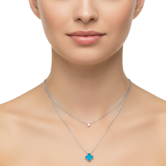 Collar Doble Inspirado Van C Piedras Naturales con Circonia Plata .925 con Rodio