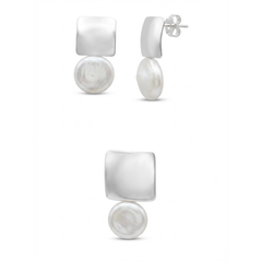 Juego Perla Natural con Placa Lisa Plata .925