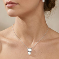 Juego Perla Natural con Placa Lisa Plata .925