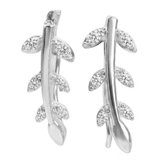 Arete Trepador Hojas Simple con Circonias Plata .925