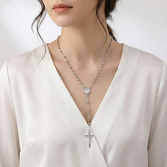 Rosario con Crucifijo Diamantado y Virgen de Guadalupe Plata .925