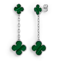 Arete Doble Flor Largo Inspirado Van C Plata .925 con Rodio