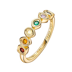 Anillo Inspirado Pan Dorado Gemas del Infinito con Multi Circonias Plata .925