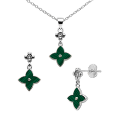 Juego Inspirado LV Piedras Naturales Plata .925 con Rodio