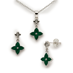 Juego Inspirado LV Piedras Naturales Plata .925 con Rodio