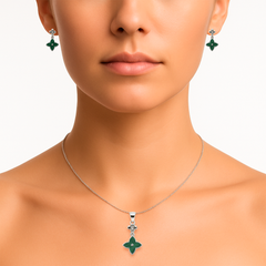 Juego Inspirado LV Piedras Naturales Plata .925 con Rodio