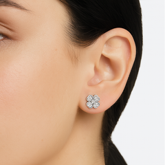 Arete Broquel Trebol 4 Corazones con Circonias Plata .925