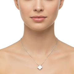 Collar Inspirado Van C Flor Grande con Piedras Naturales Plata .925 con Rodio