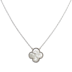 Collar Inspirado Van C Flor Grande con Piedras Naturales Plata .925 con Rodio