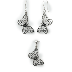 Juego Mariposa Grande Marquesita Plata .925