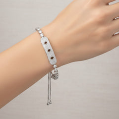Pulsera Ajustable con Placa y Micro Circonias Plata .925 con Rodio