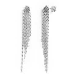 Arete Largo con Cadena Bolitas Diamantadas Hecho a Mano Plata .925