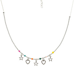 Collar Dijes Silueta de Estrellas y Corazones con Cristales Multicolor Plata .925