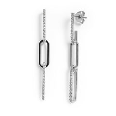 Arete Largo Paper Clip con Circonias Plata .925 con Rodio