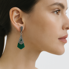 Arete Largo Marquesita con Piedra Ágata Plata .925